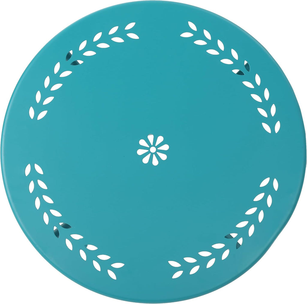 Merax 3 Pieces Bistro Set Iron Retro Bistro Table and Chairs Set of 2 Outdoor Dining Table Set for 2, Round Tabletop, All-Weather for Porch Patio Balcony Lawn Garden (Teal)
