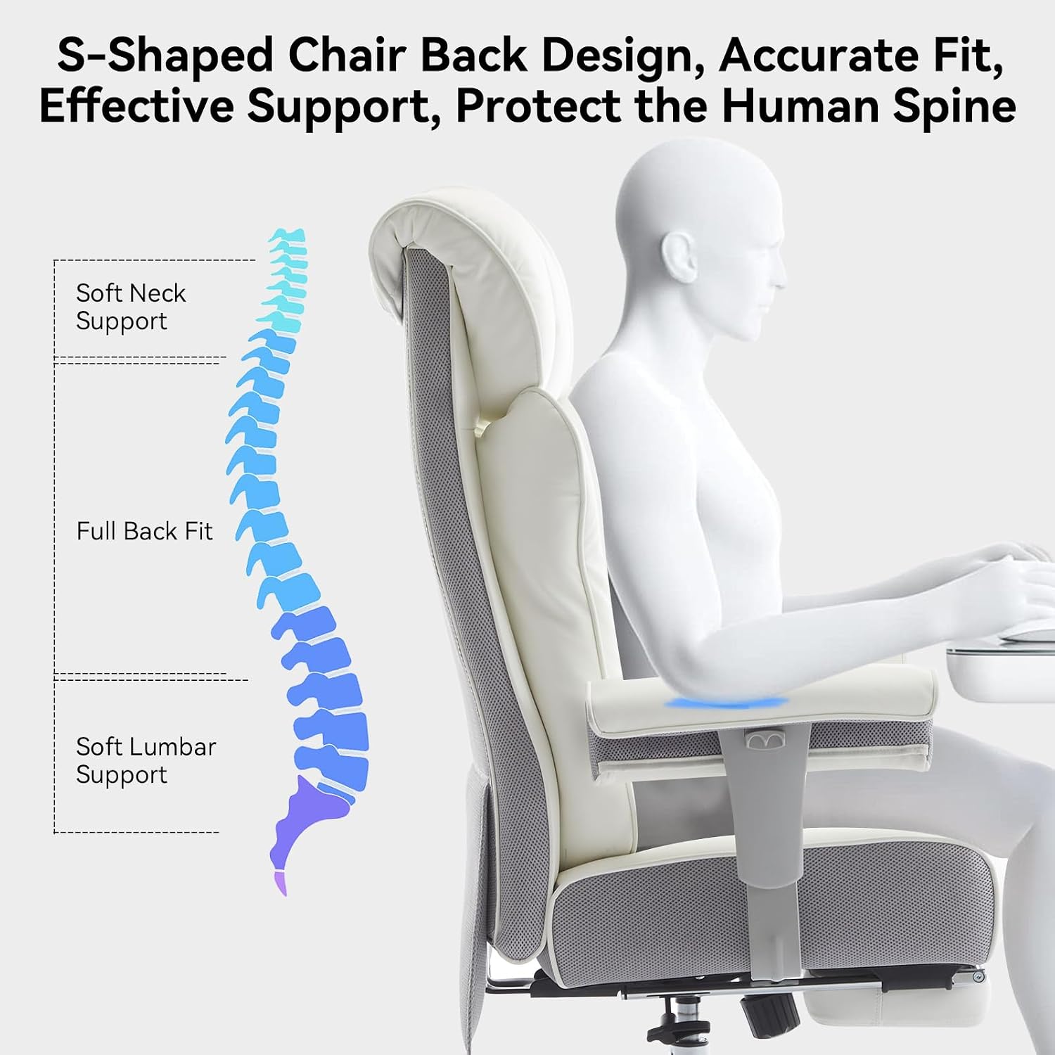 Efomao Big and Tall Office Chair 400lbs - Heavy Duty Executive Desk Chair with Foot Rest & 23' Wide Seat - High Back Ergonomic Leather Computer Chair for Heavy People, Home Office, White