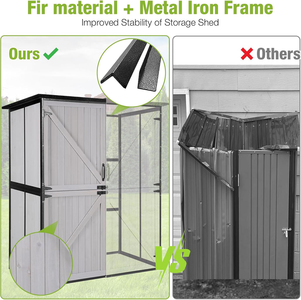 GUTINNEEN 4.6x2.42FT Sheds & Outdoor Storage Shed with All Around Metal Frame,Wooden Tool House with Adjustable Shelfs, Garden Tool Shes for Backyard Garden Patio Lawn, White