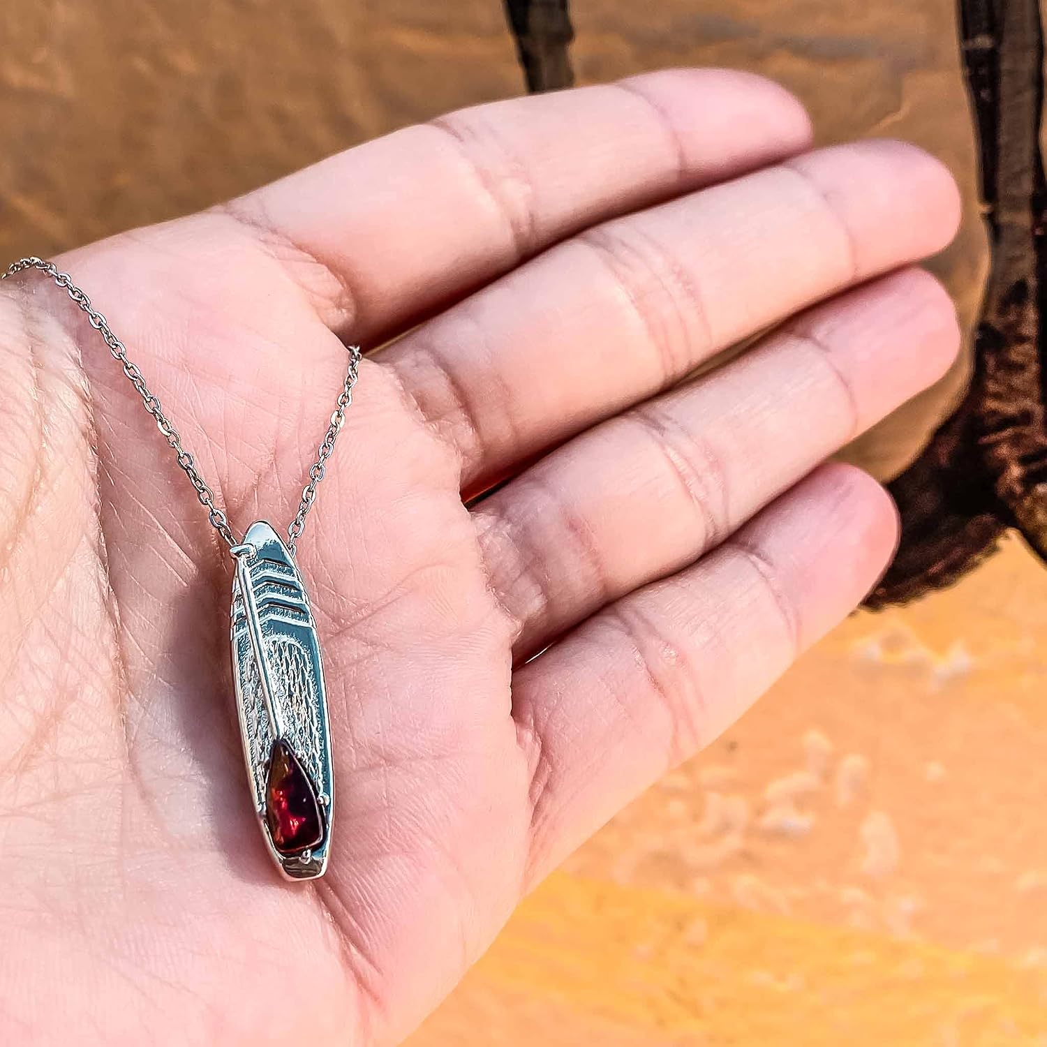 JANUARY Birthstone Paddle board Necklace in GARNET | Paddleboard Jewelry Gift