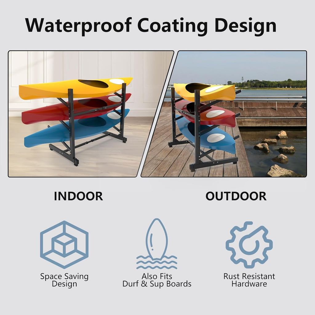 Baotree Freestanding Kayak Stand,One-Sided Kayak and Canoe Rack,Heavy Duty Adjustable Kayak Storage Rack,Sup Outdoor Storage Rack,Weatherproof Stand for Indoor, Garage, Shed, Dock Kayak Storage