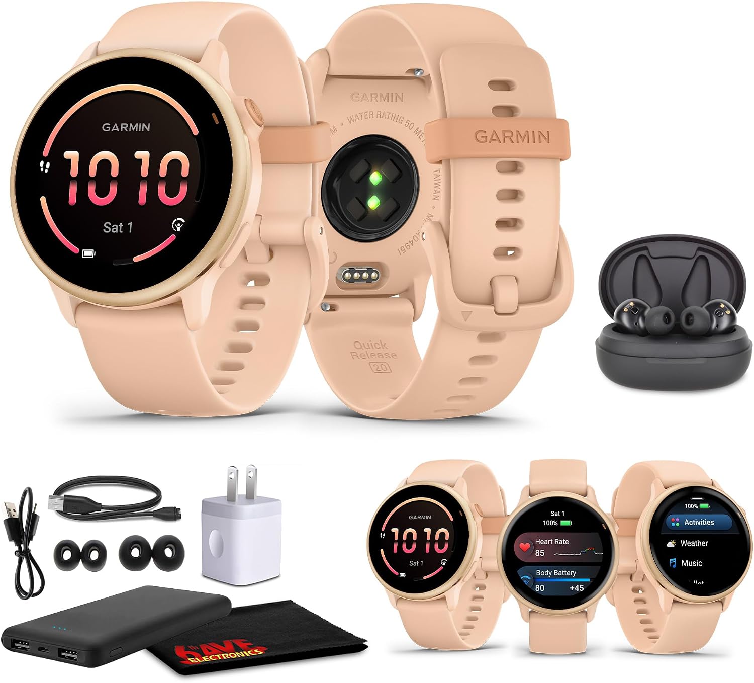 Garmin Vivoactive 6 Smartwatch Metallic Pink Dawn with Pink Band Best Fitness GPS Smart-Watch with AMOLED Display, 11-Day Battery, 80+ Sports Apps, Activity Tracking Watch Bundle for Men &Women