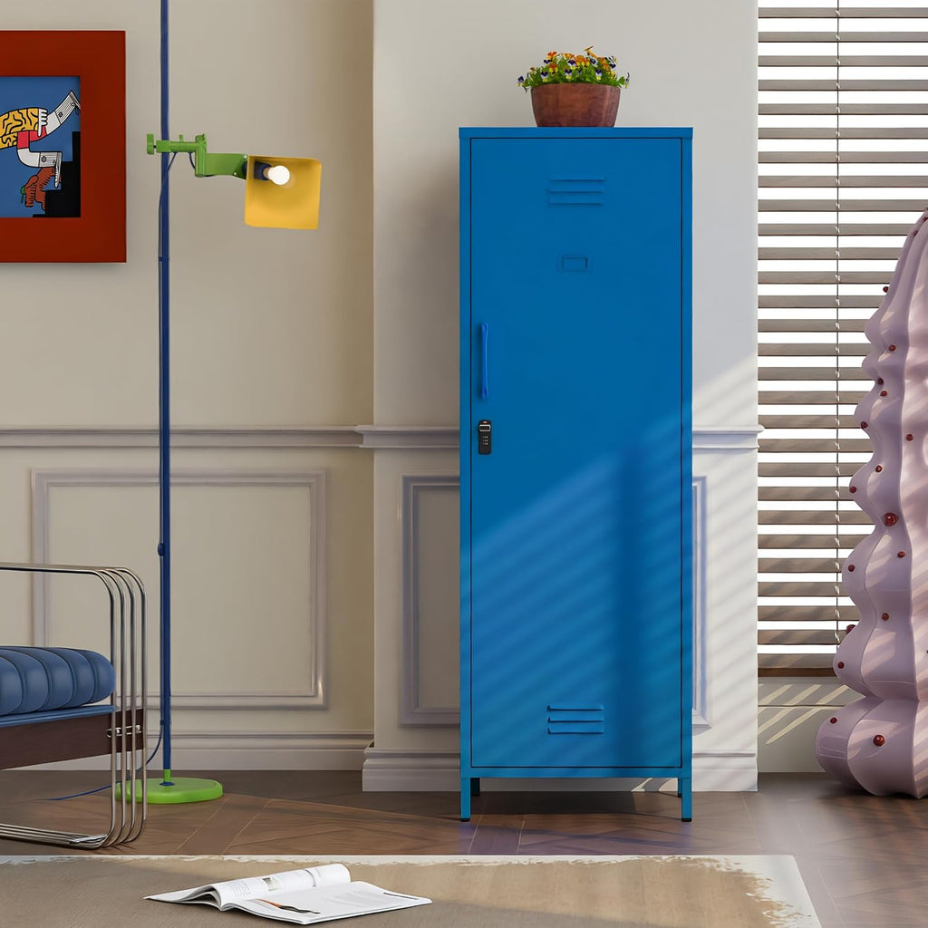 Metal Locker Storage Cabinets Kids Lockable Single File Storage Cabinet with Digital Lock Locker for School Gym Pantry Kitchen (Navy)
