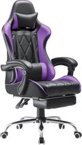 Shahoo Gaming Chair with Footrest and Massage Lumbar Support, Ergonomic Computer Seat Height Adjustable with 360°Swivel and Headrest, Purple