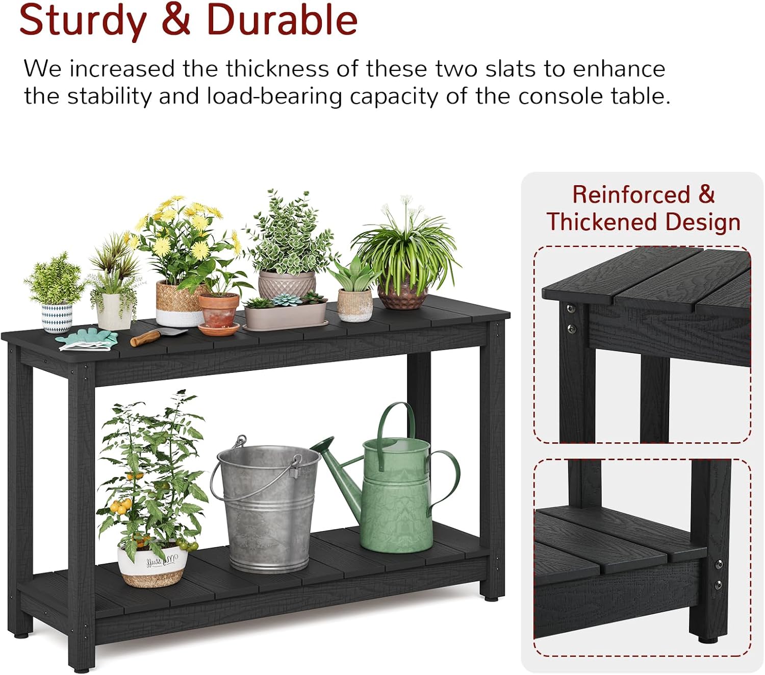 Stoog Outdoor Console Table, All-Weather 2-Tier Patio Console Table with Adjustable Feet, Low Maintenance, for Backyard, Garden, Entryway, and Deck, Black
