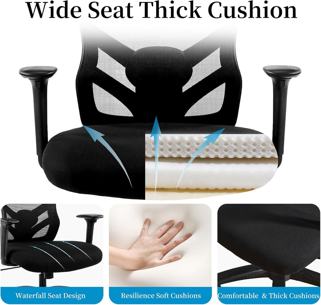 YFO Big and Tall Office Chair 500LBS - Computer Desk Chair with Adjustable Lumbar Support, Heavy Duty Ergonomic Mesh with 360 Rotation 4D Arm and Extra Wide Comfty Seat, Quiet Wheels for Adults, Black