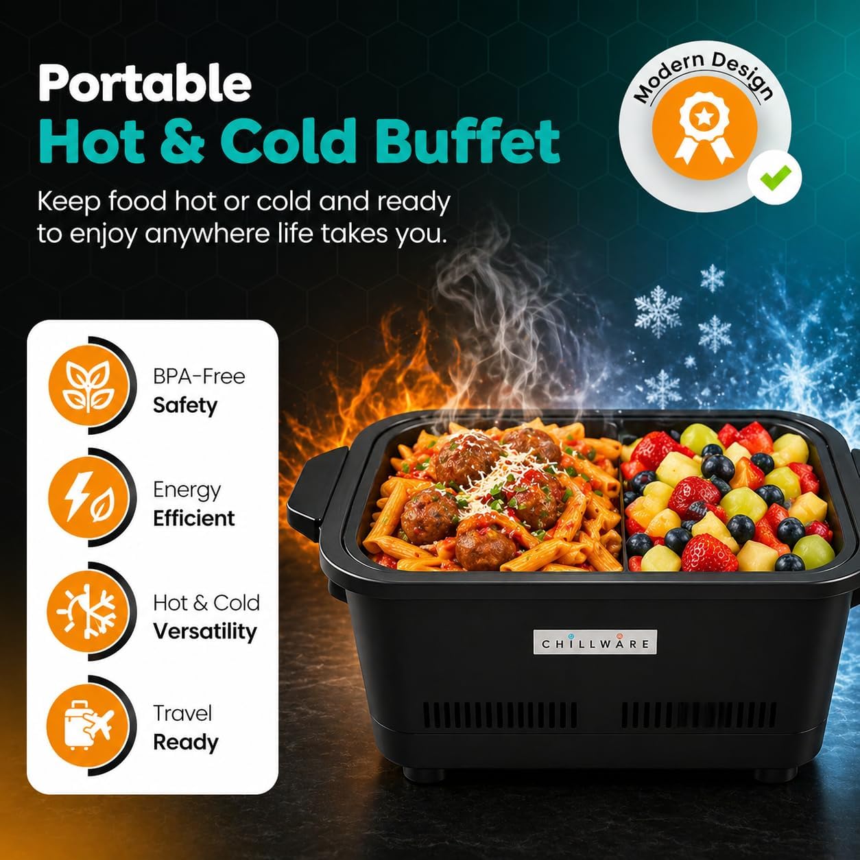 Electric Food Warmer & Cooler 5Qt, Portable Mini Crock Pot & Slow Cooker Alternative, Buffet Serving Dish for Cold (37°F) or Hot (160°F) Meals, Tailgating, Camping & Parties, Dishwasher Safe