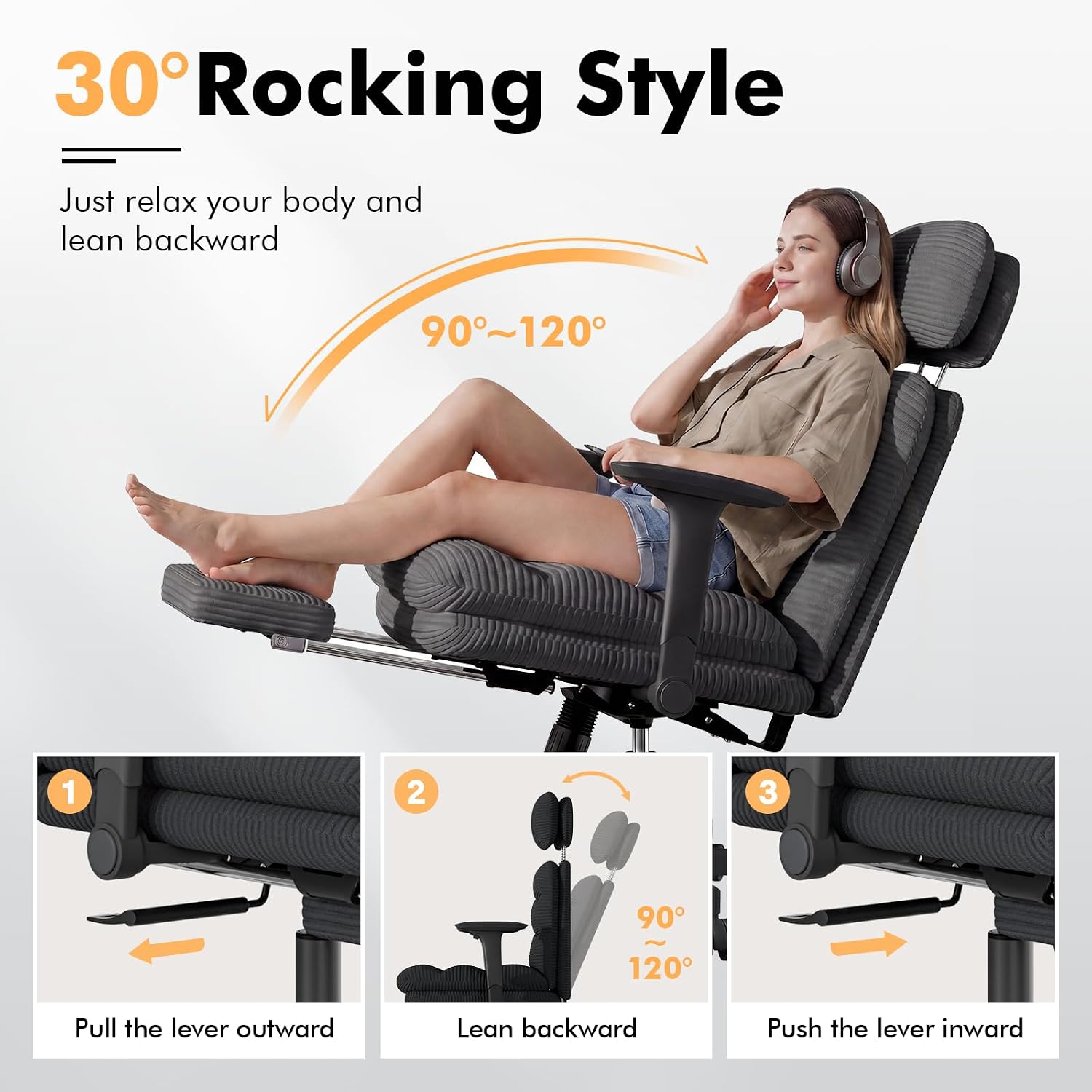 GXJ Criss Cross Chair with Flip-up Arms, Executive Office Chair with Foot Rest, Cross Legged Office Chair G800 Plus, Extra Lumbar Pillow, Corduroy Comfy Computer Desk Chair for Home, Black