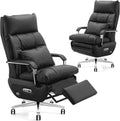 Dual Motor Executive Office Chair with Footrest, 170° Reclining Wide Seat Ergonomic Leather Desk Chair, One-Touch Reset, 450LBS Big and Tall for Home&Office (Black)