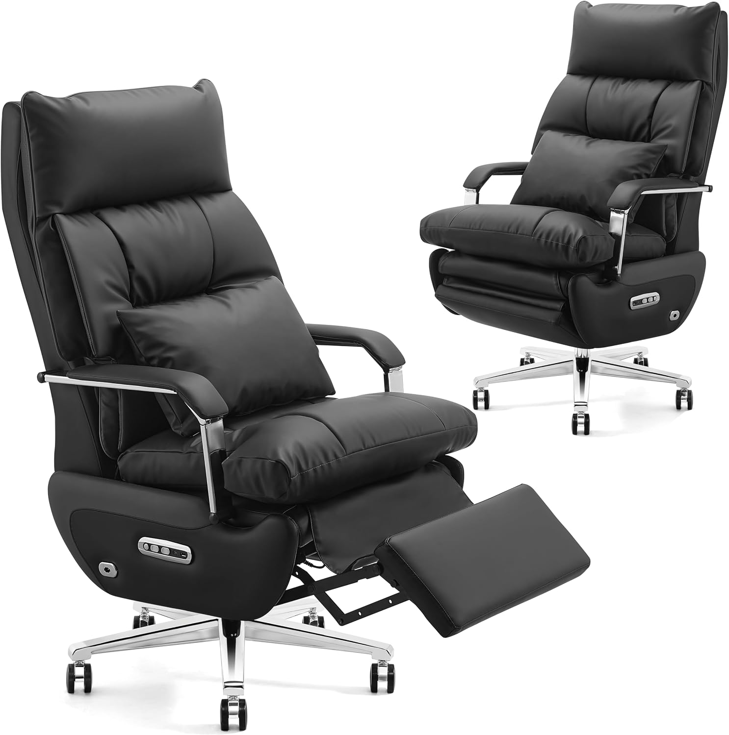 Dual Motor Executive Office Chair with Footrest, 170° Reclining Wide Seat Ergonomic Leather Desk Chair, One-Touch Reset, 450LBS Big and Tall for Home&Office (Black)