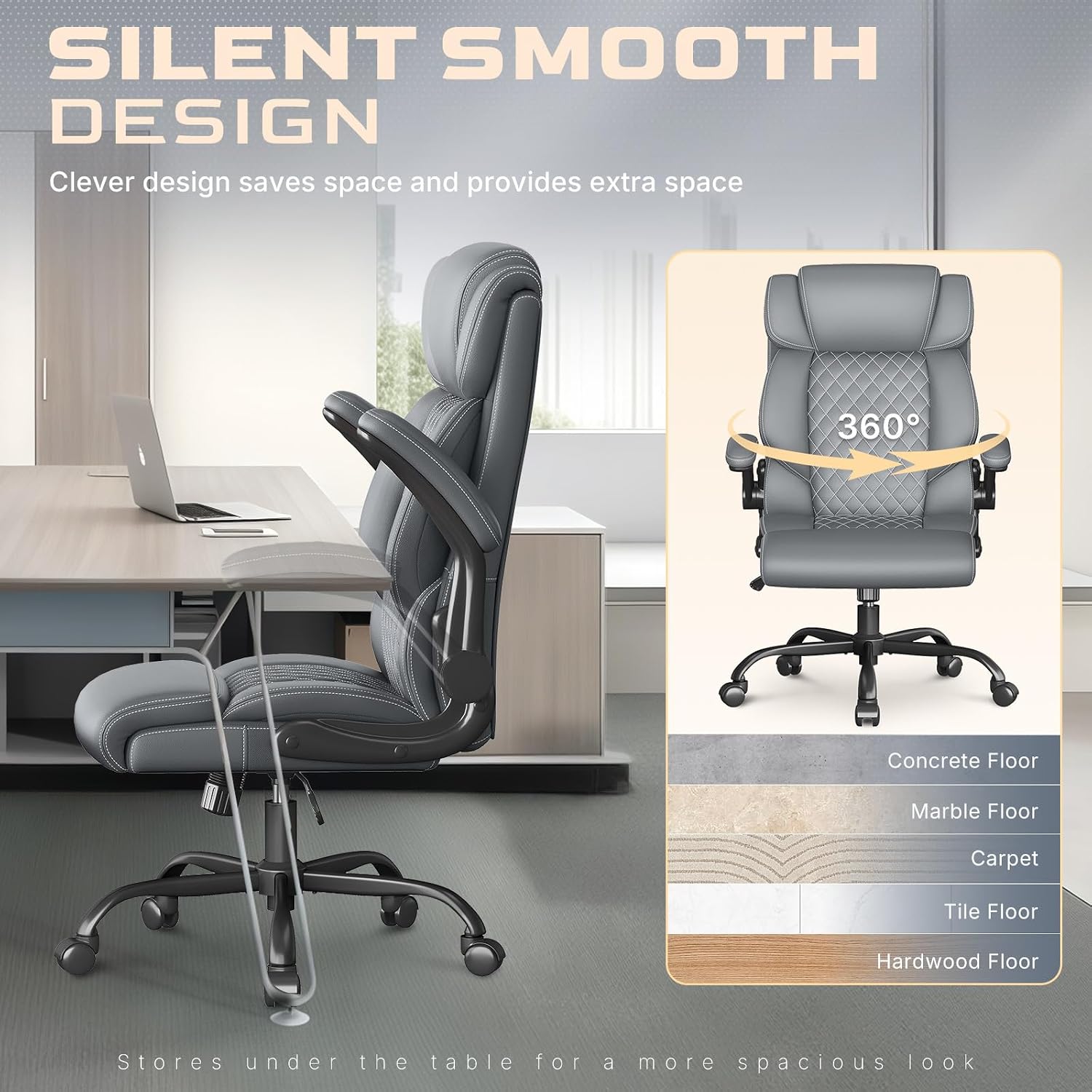 Office Chair-Executive High Back Breathable Comfy Desk Chair with Flip-up Armrests Lumbar Support-Ergonomic Leather Rolling Swivel Chair with Rock Function for Working,2 Pack
