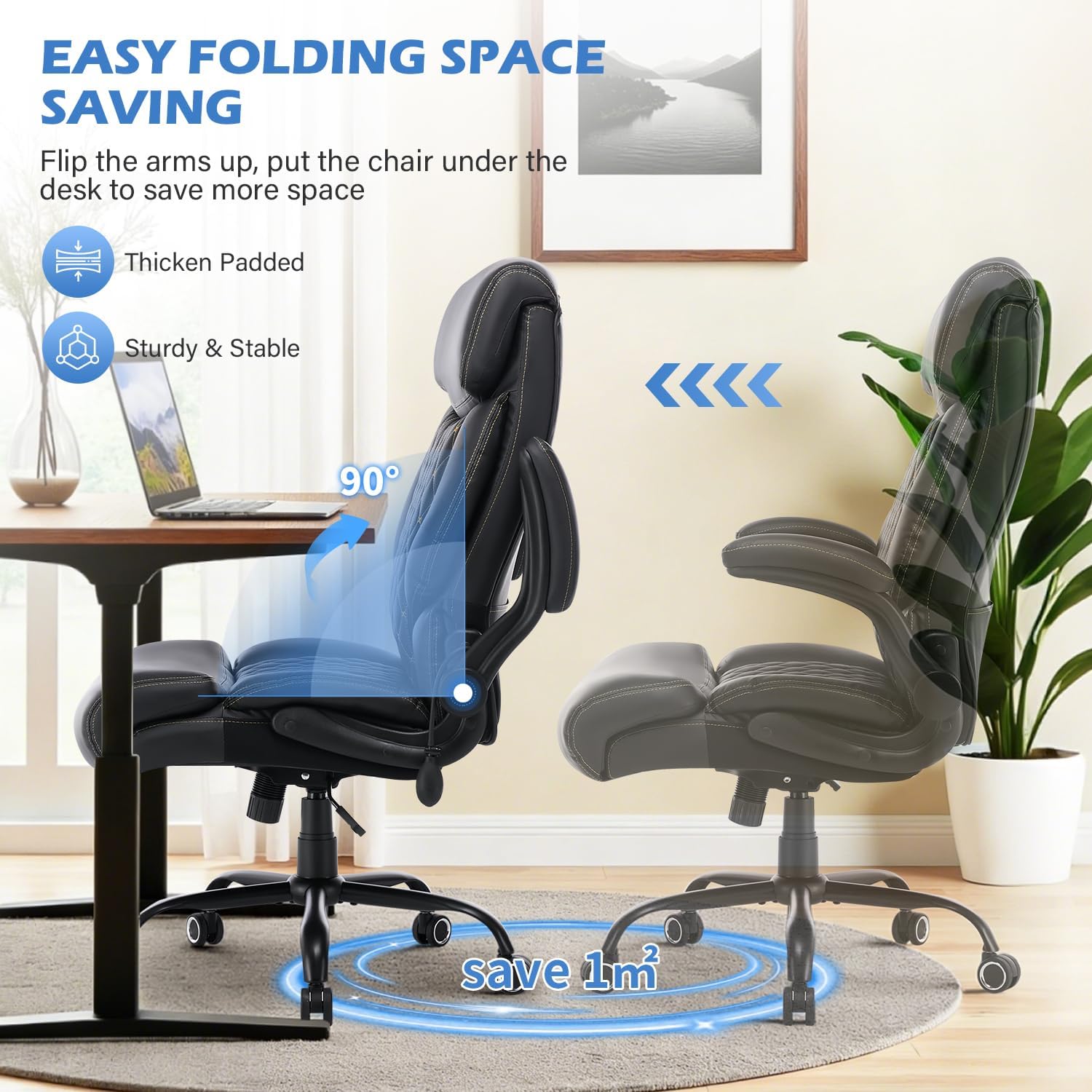 BOSMILLER Big and Tall Office Chair 500lbs for Heavy People with Adjustment Lumbar Support Heavy Duty Leather Executive Office Chair with Quiet Wheels