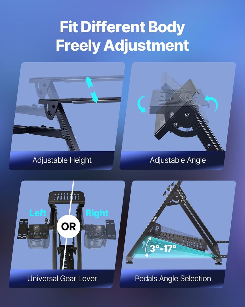 VEVOR Racing Wheel Stand, Adjustable & Foldable Simulator Stand for Logitech G923 G920 G29 G27, Thrustmaster T300RS TX F458 T500RS T3PA-PRO(F1/GT) Gaming Cockpit,Pedals Simulator NOT Included