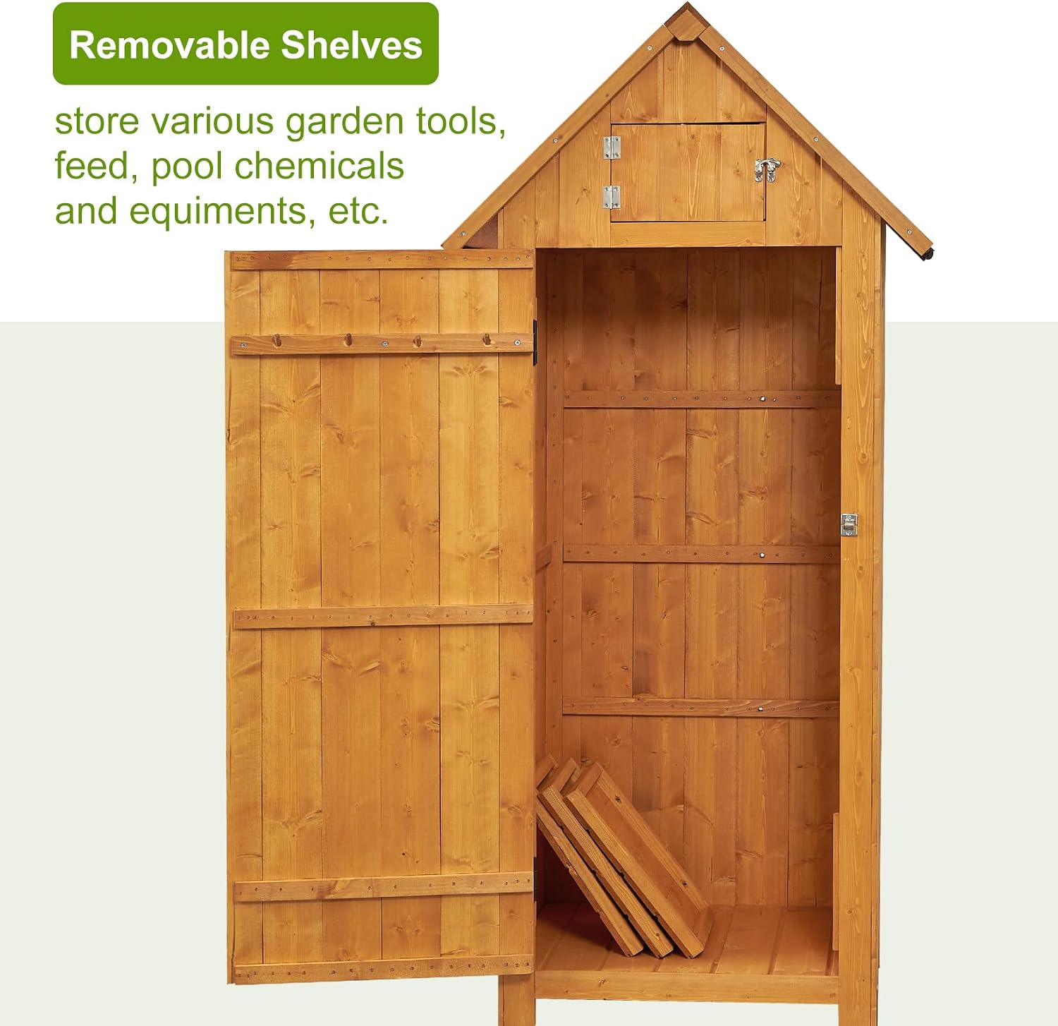 GAOMON Outdoor Wooden Storage Shed, Garden Wood Tool Cabinet, Solid Sheds & Outdoor Storage Clearance, Waterproof Sheds with Shelf and Locking Latch for Backyard, Hallway, Patio (Natural)