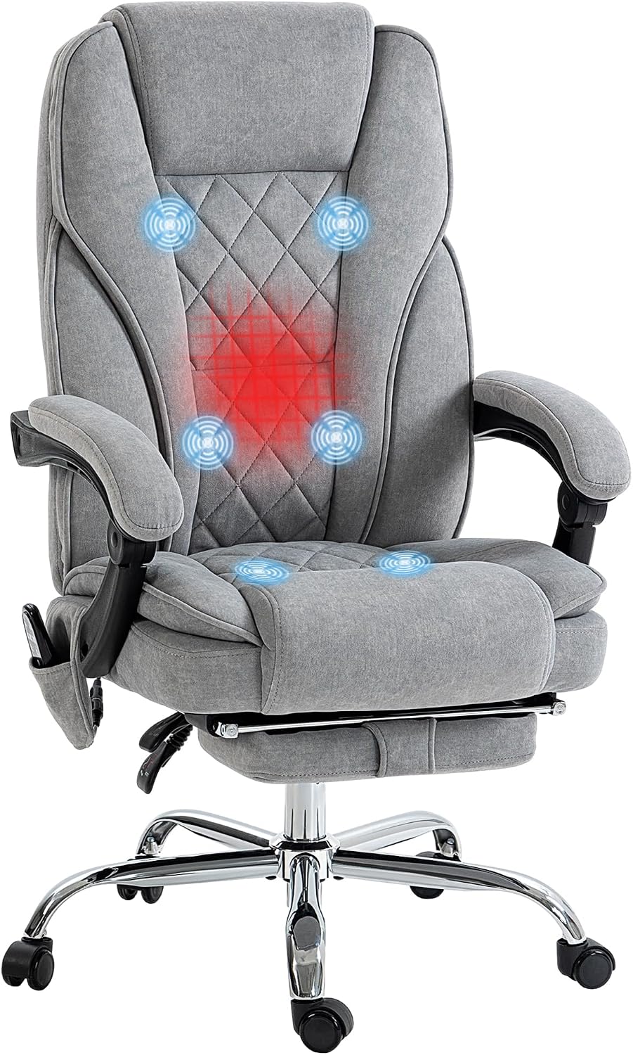 Vinsetto Massage Office Chair with Foot Rest, Executive Computer Desk Chair with 6 Vibration Point and Heat, Reclining Backrest, Swivel Wheels, Adjustable Height, Gray