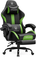 GTPLAYER Gaming Chair with Foot Rest & Pocket Spring Cushion, Ergonomic High Back Computer Chair with Headrest & 360°-Swivel Seat for Home Office Desk, PU Leather, Vivid Green
