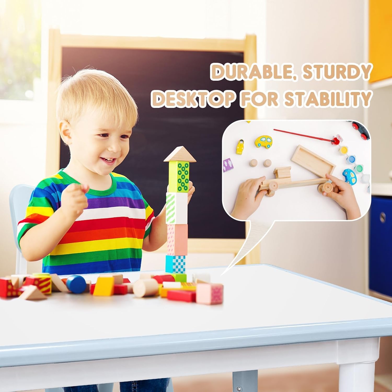 Kids Table and Chair Set for Toddlers - Adjustable Activity Center with Non-Slip Legs & Graffiti-Proof Surface Ages 3-12