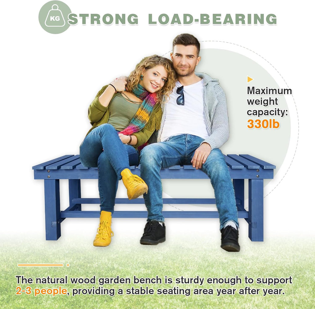 Outdoor Garden Wood Bench, 3-Person Weatherproof Wooden Bench Park Narrow Bench, Never Rot or Fade Waterproof Backless Bench for Entryway, Outdoor, Patio, Porch, Backyard and Park (Blue,47.2''/120cm)
