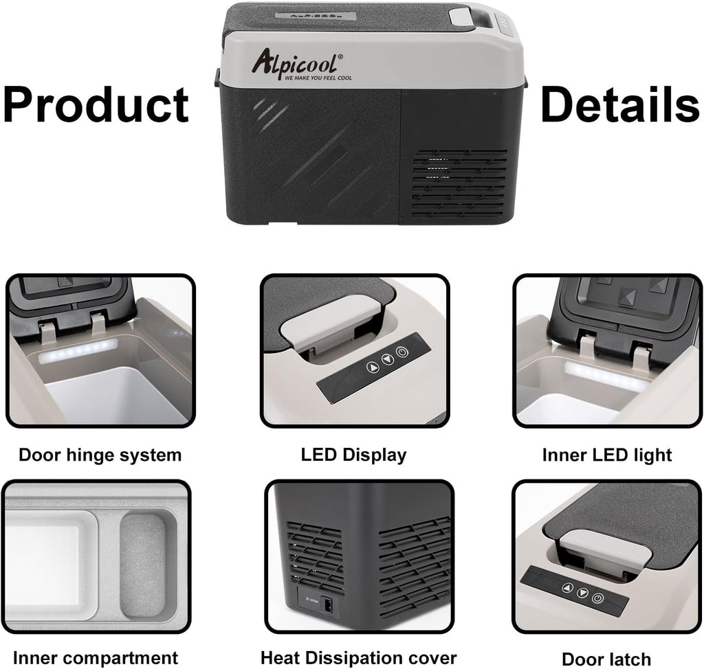 Alpicool KCF15 Portable Freezer,12 Volt Car Refrigerator, 15.4 Quart (14.6 Liter) Fast Cooling 12V Car Fridge -4℉~68℉, Car Cooler, 12/24V DC