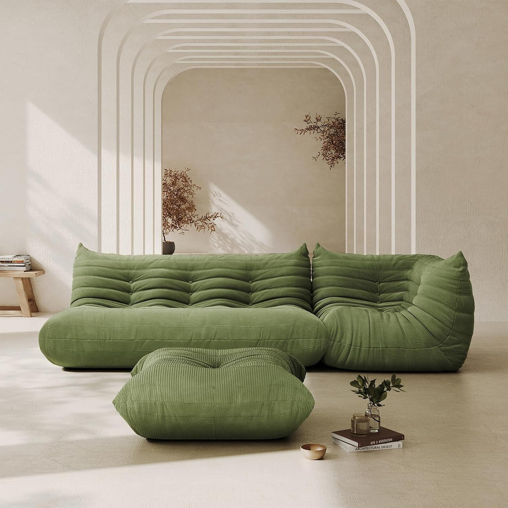 Bean Bag Chair for Adults Fireside Sofa Floor Lazy Couches with Ergonomic Corduroy Cozy Memory Foam Lounger Couch for Dorm, Apartment and Gaming Venue,Olive Green