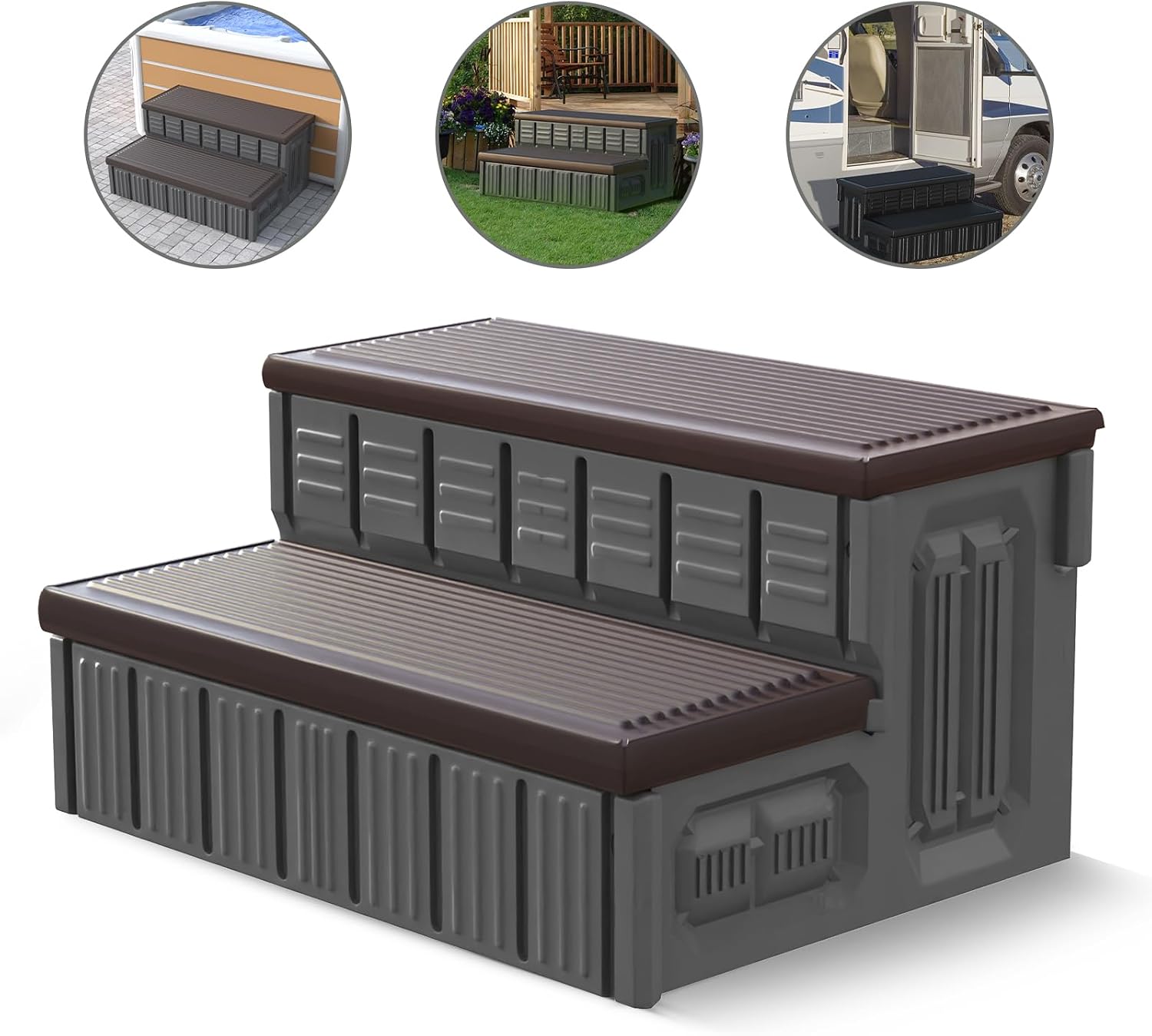 Hot Tub Steps, Outdoor Spa Steps with Storage, Non-Slip & Sturdy Hot Tub Stairs, 36 Inches Long