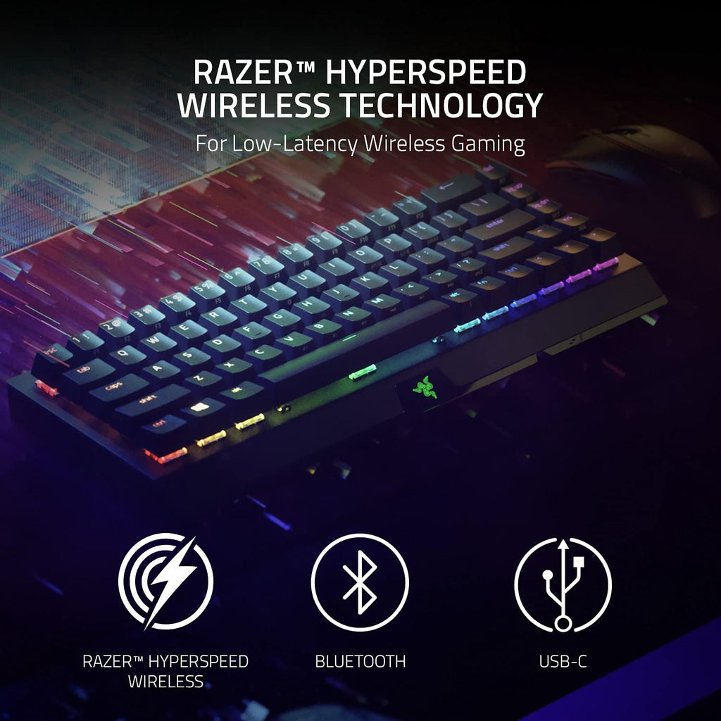Razer BlackWidow V3 Mini HyperSpeed 65% Wireless Mechanical Gaming Keyboard: Green Mechanical Switches Tactile & Clicky - Doubleshot ABS Keycaps - Chroma RGB - Up to 200 Hr Battery - Snap Tap
