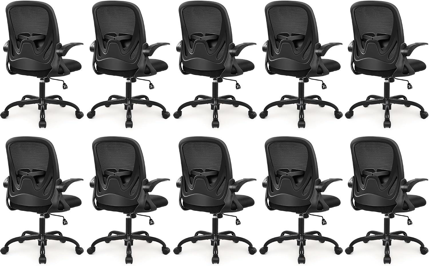 Primy 10-Pack Office Chair Ergonomic Desk Chair with Flip up Armrests Swivel Breathable Desk Mesh Computer Chair with Adjustable Lumbar Support and Height for Conference Room (Black)