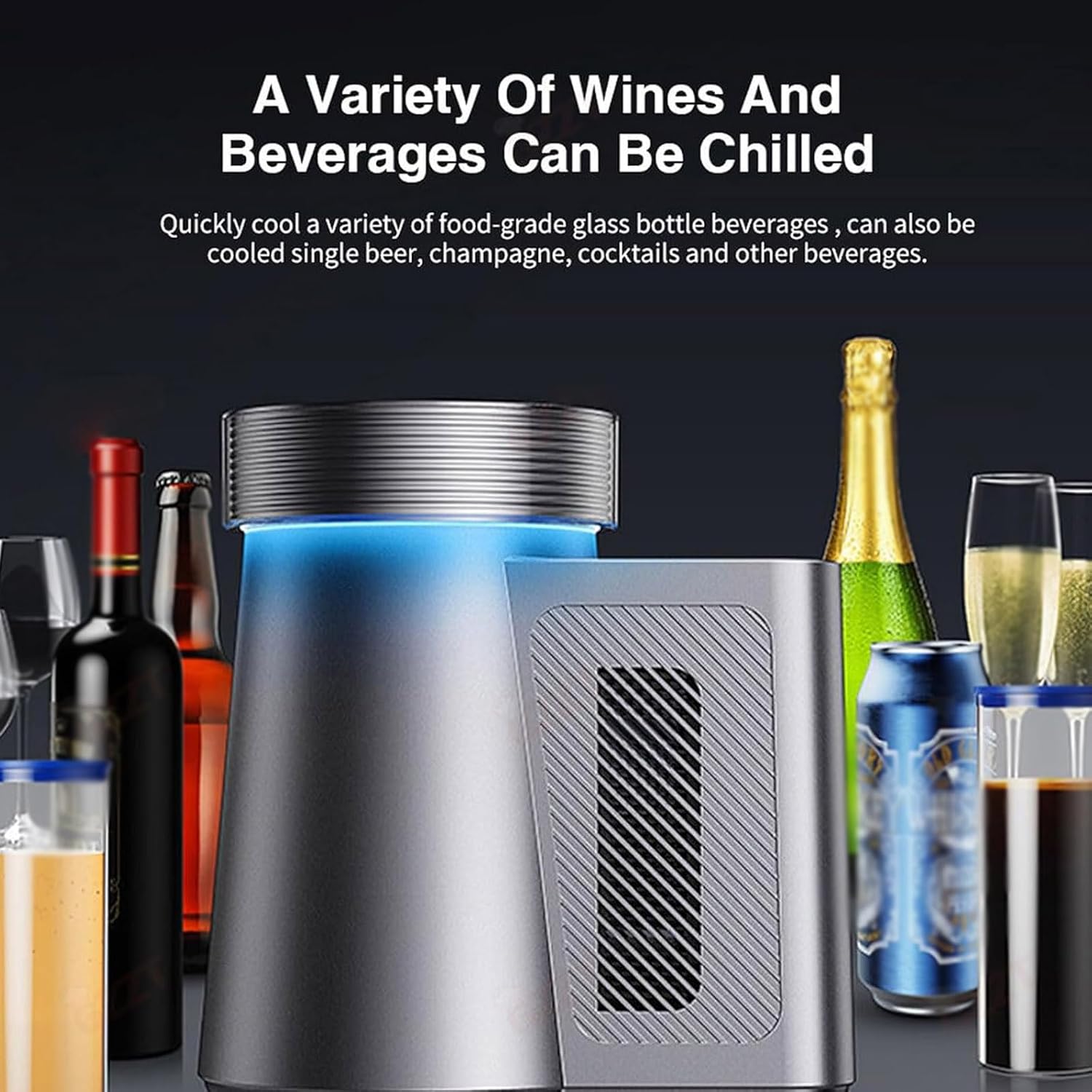 Electric Wine Chiller, Single Bottle Wine Cooler, with Led Lights & Digital Display, 2-20°C Temperature Setting, Portable Iceless Chiller (Grey)