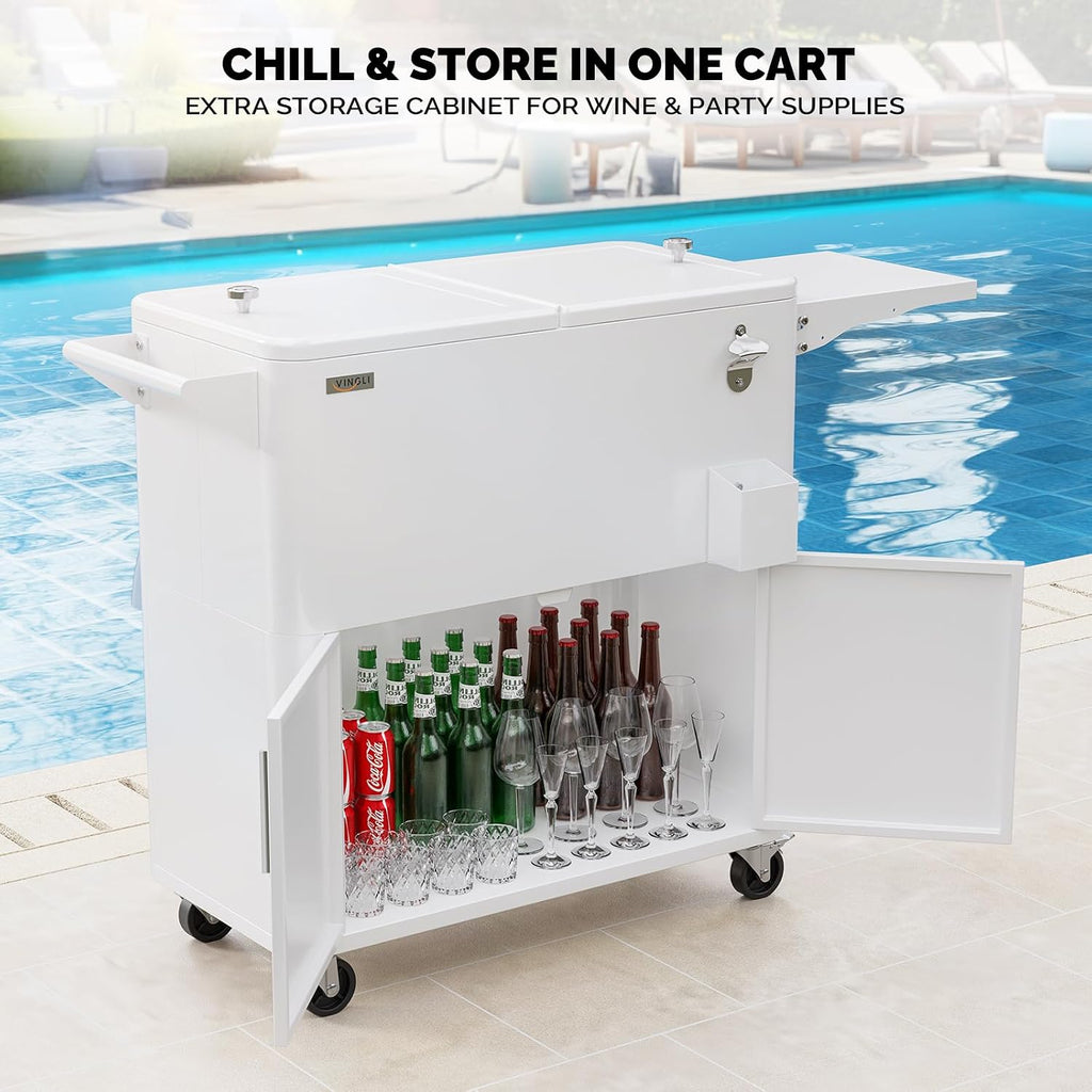 VINGLI Patio Cooler, Ice Chest with Storage Cabinet, Bottle Opener Drainage, Outdoor Cooler for Party, Deck, Pool