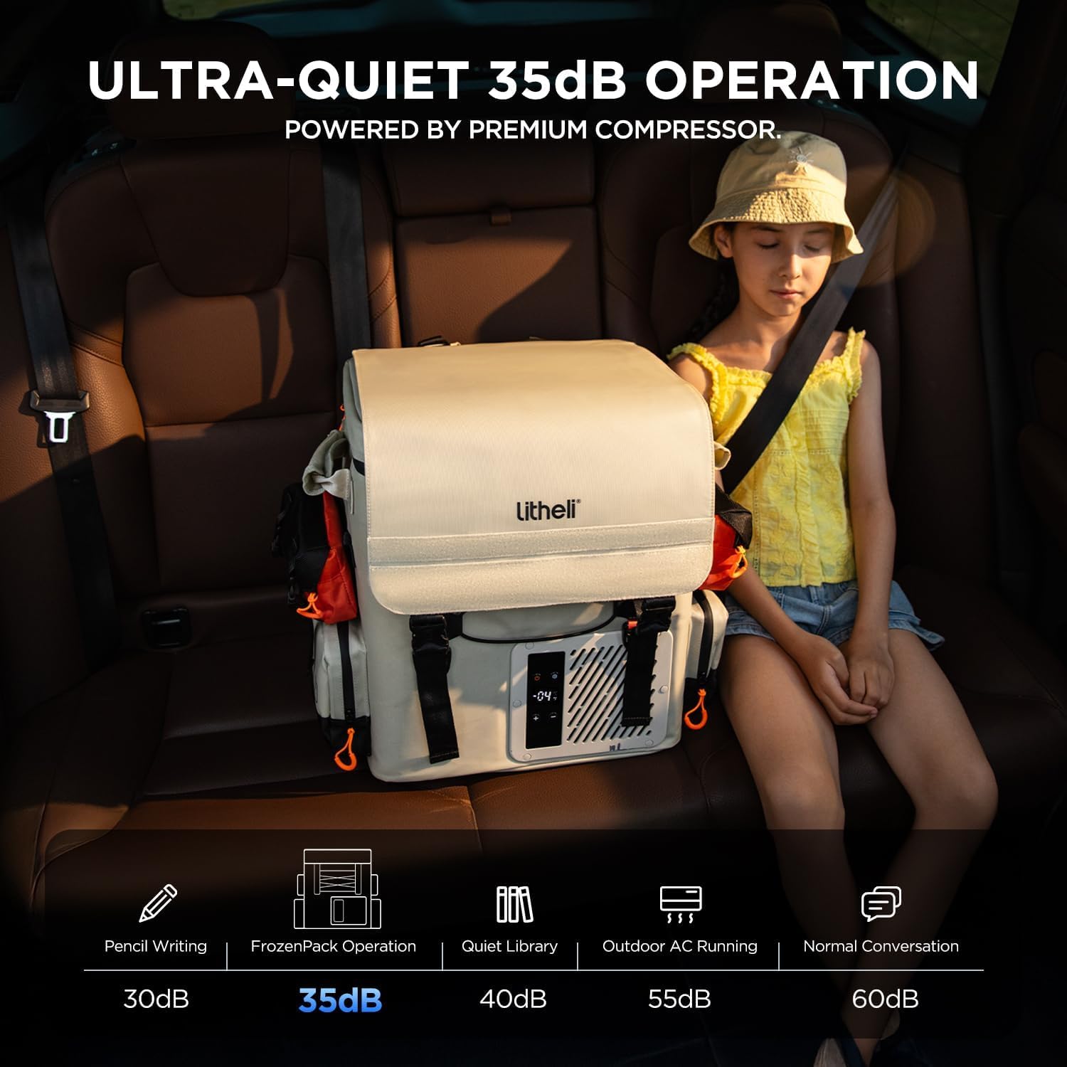 LiTHELi Frozen Pack 12V Car Refrigerator & Portable Electric Cooler, 20L/21QT with 2 U20 Batteries, -4~68℉ Travel Fridge Freezer for Camping, Road Trips, RV, Boat & Beach (Backpack Design)