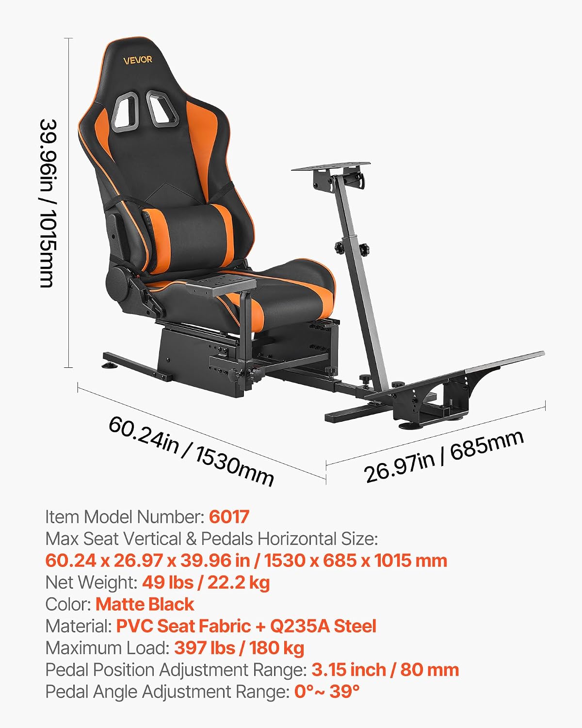 VEVOR Racing Wheel Stand, Heavy-Duty Simulator Cockpit Steering Wheel Stand, Fit Logitech G25, G27, G29, G920, G923, Thrustmaster T300RS, TX F458, T500RS, T3PA-PRO (F1/GT) and CSR Pedals