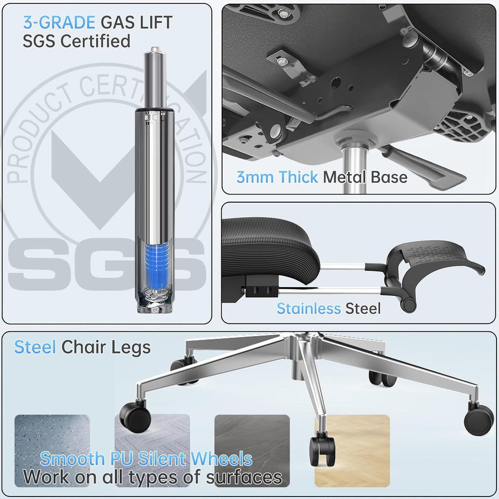 Ergonomic Office Chair with Footrest, 145° Reclining, Adjustable Lumbar & Headrest, 3D Armrests, Silent Casters, Heavy Duty Steel Base, 350 LB Capacity, Swivel Desk Chair for Home Office