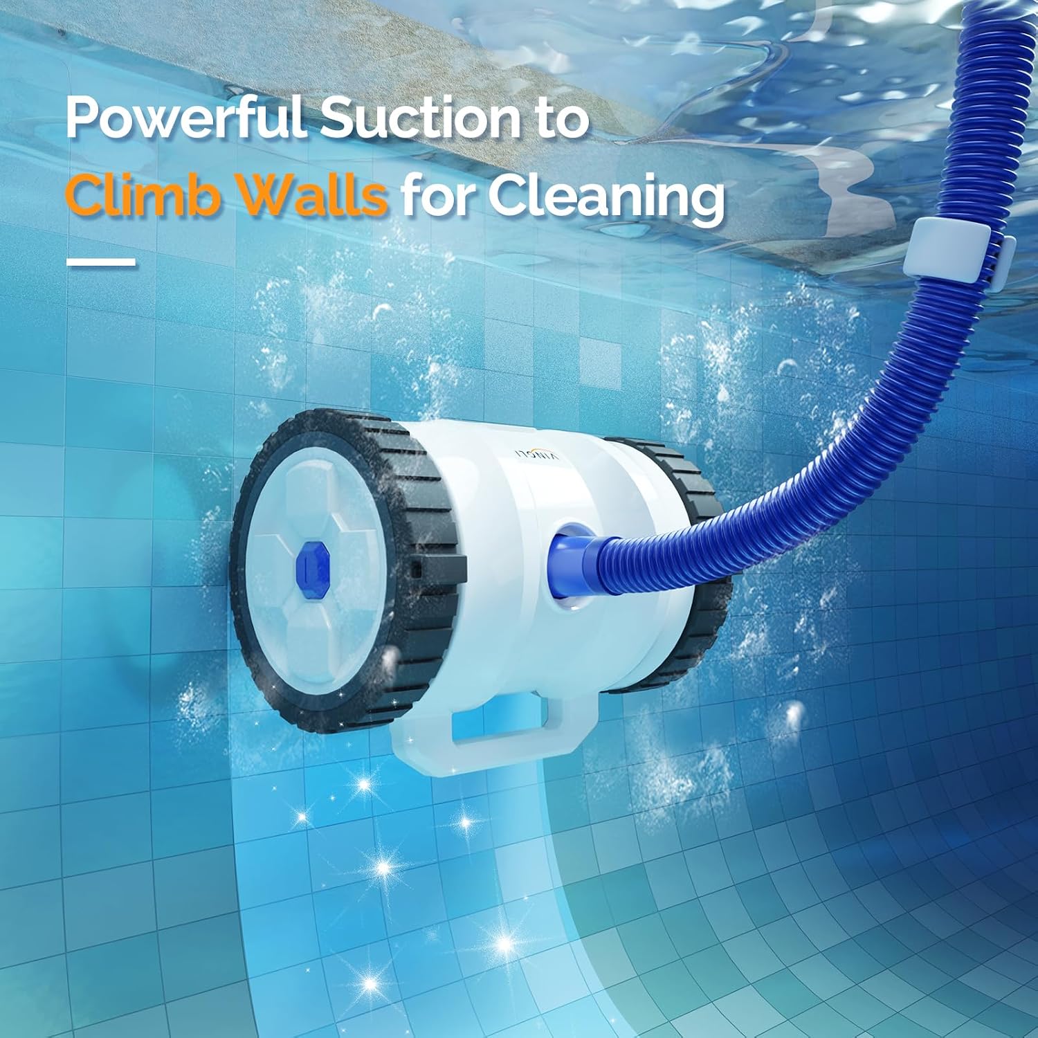 VINGLI Automatic Suction Pool Cleaner Robot for Inground Pools – Powerful Suction-Side Vacuum with 40FT Tangle-Free Pool Cleaner Hose - Ideal for Pool Cleaning Kits & Equipment, Navy Blue&White
