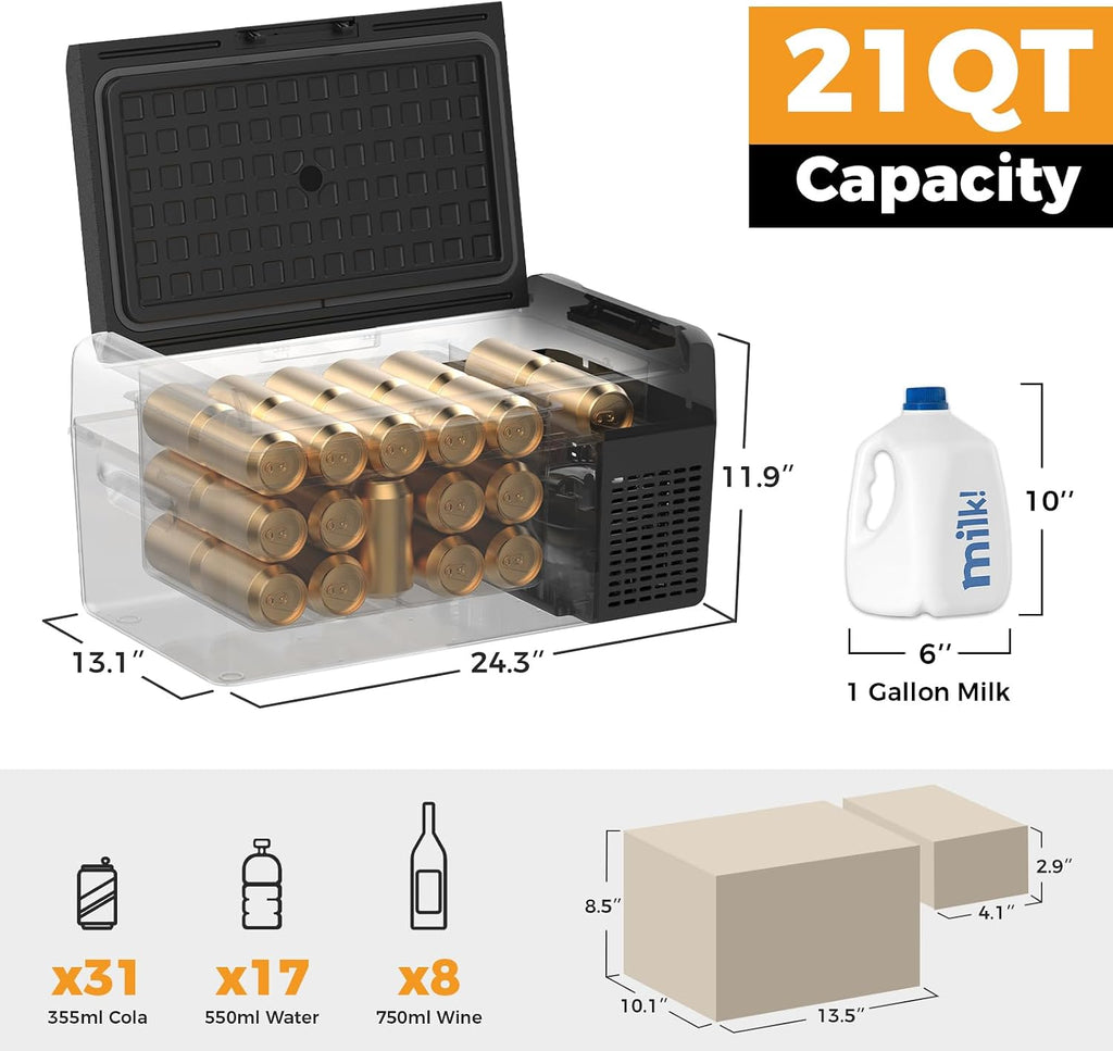 Setpower 12V Refrigerator with PG216 Portable Power Station 21 Quart Camping Freezer 50 Hours Backup Cooling,Electric Cooler for Vehicles Car Refrigerator Portable Fridge for Truck Van RV SUV RF20