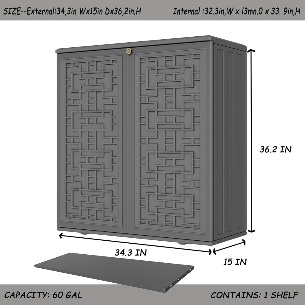 Mrosaa Storage Box Outdoor Caninet,Resin Indoor Storage Box Waterproof Outdoor Storage Cabinets for Patio/Garden/Backyard, Size 34.3''L*15''W*36.2''H(Grey)