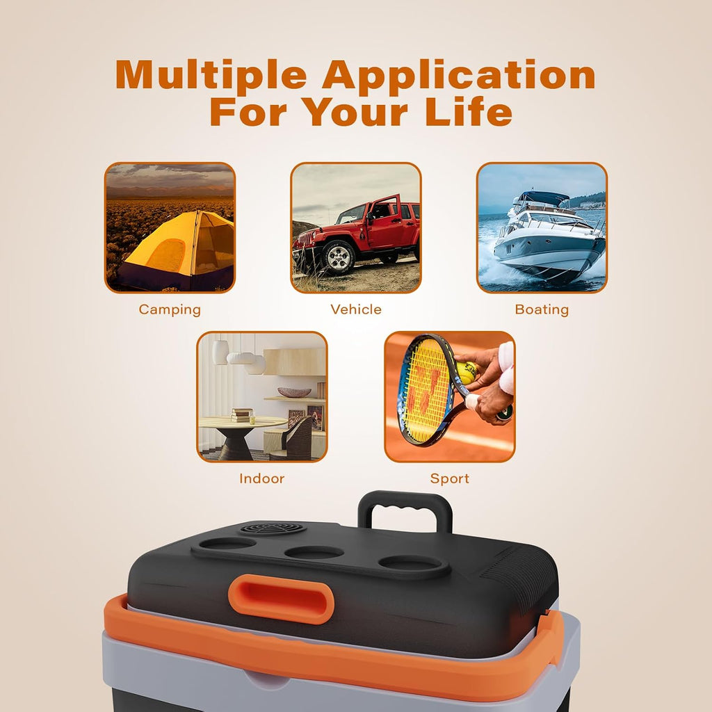 Electric Car Cooler and Warmer 35 Quart(33 Liter) Capacity with Draw bar and Wheels, Thermoelectric Iceless Cooler for Travel, Camping, Vehicles, Truck, Home - 12V DC and 120V AC