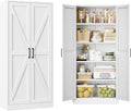 Metal White Storage Cabinet with 2 Doors and 4 Adjustable Shelve, 61' Tall Kitchen Pantry cabinets, Farmhouse Food Pantry Cabinet,5 Tier Freestanding Barn Door Cupboard for Kitchen Dining/Living Room
