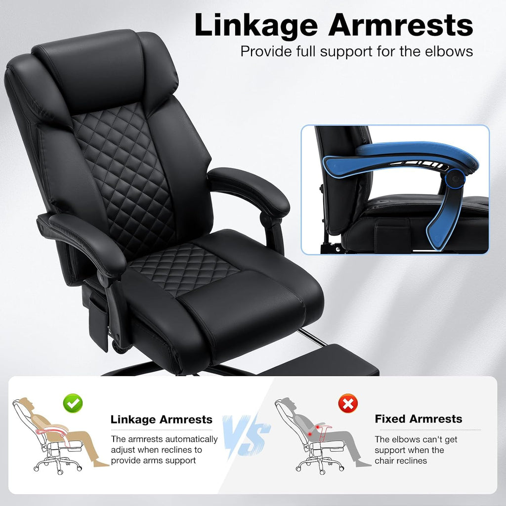 HOFFREE Massage Office Chair with Heat 7 Points Vibration Ergonomic Executive Office Chair with Footrest Reclining High Back Home Office Desk Chairs Black