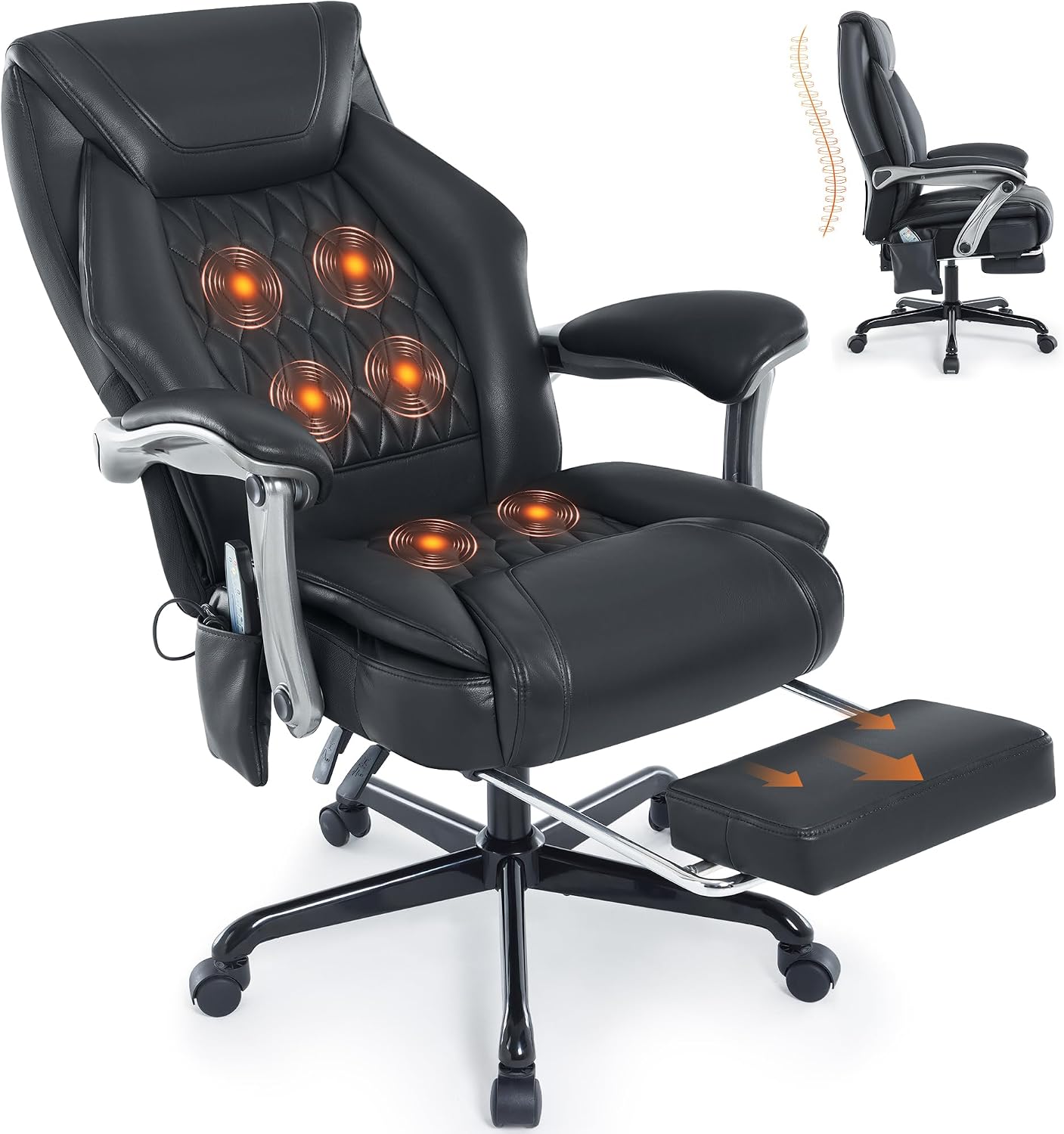 Massage Office Chair with Heat & Footrest, Ergonomic Reclining Executive Desk Chairs with 6-Point Vibration, PU Leather Computer Chair for Home Office or Gaming
