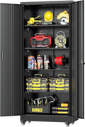 Greenvelly Metal Storage Cabinet with Wheels, 73' Black Lockable Rolling Storage Cabinets with Doors and 4 Adjustable Shelves, Large Steel Cabinet for Garage, Office, Home, School