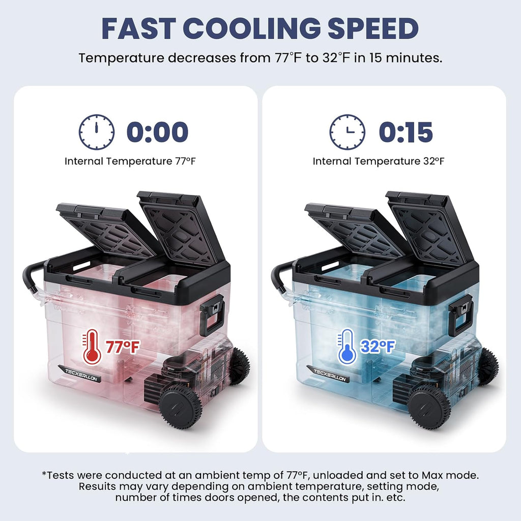 TECXERLLON 12 Volt Car Refrigerator Dual Zone Electric Cooler, 50 Quart Portable Freezer Fridge with APP Control, Compatible with Detachable Battery (Not Included), for Overlanding, Camping, RV, Truck