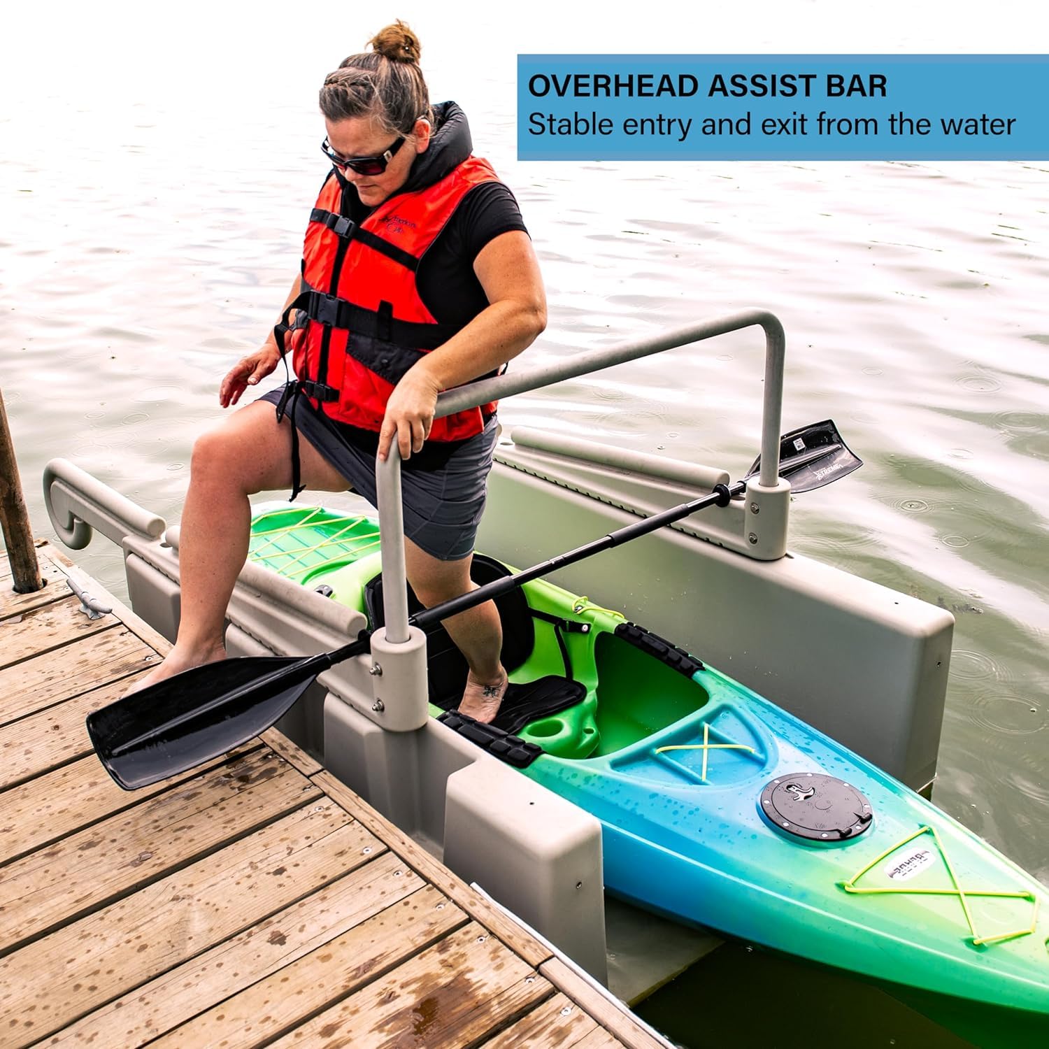Personal Kayak Launch Station to Safely Launch Kayaks, Canoes, and Stand Up Paddle Boards, for High-Profile Floating Docks, 85-Inch x 48-Inch x 50-Inch, Gray