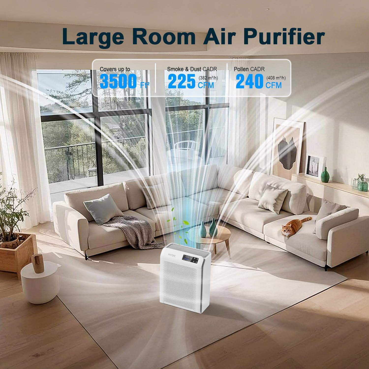 Air Purifier for Large Room Up to 3500 Ft², Smart HEPA Air Purifier with WiFi APP Control,PM 2.5 Display Air Quality Sensor, Sleep & Auto Mode, 4 Fan Speeds, for Pets Dust Pollen