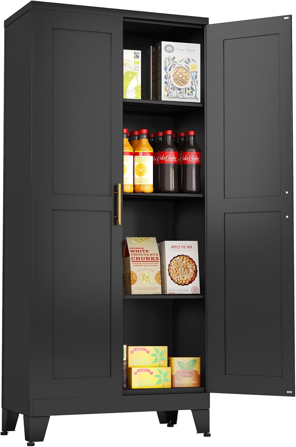 pozdeg Metal Storage Cabinet - 61' Tall Steel File Cabinets with 2 Doors and 3 Adjustable Shelves Versatile Storage Pantry Cabinet for Home Office Warehouse Garage or Outdoor (Black)