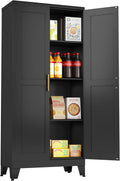 pozdeg Metal Storage Cabinet - 61' Tall Steel File Cabinets with 2 Doors and 3 Adjustable Shelves Versatile Storage Pantry Cabinet for Home Office Warehouse Garage or Outdoor (Black)