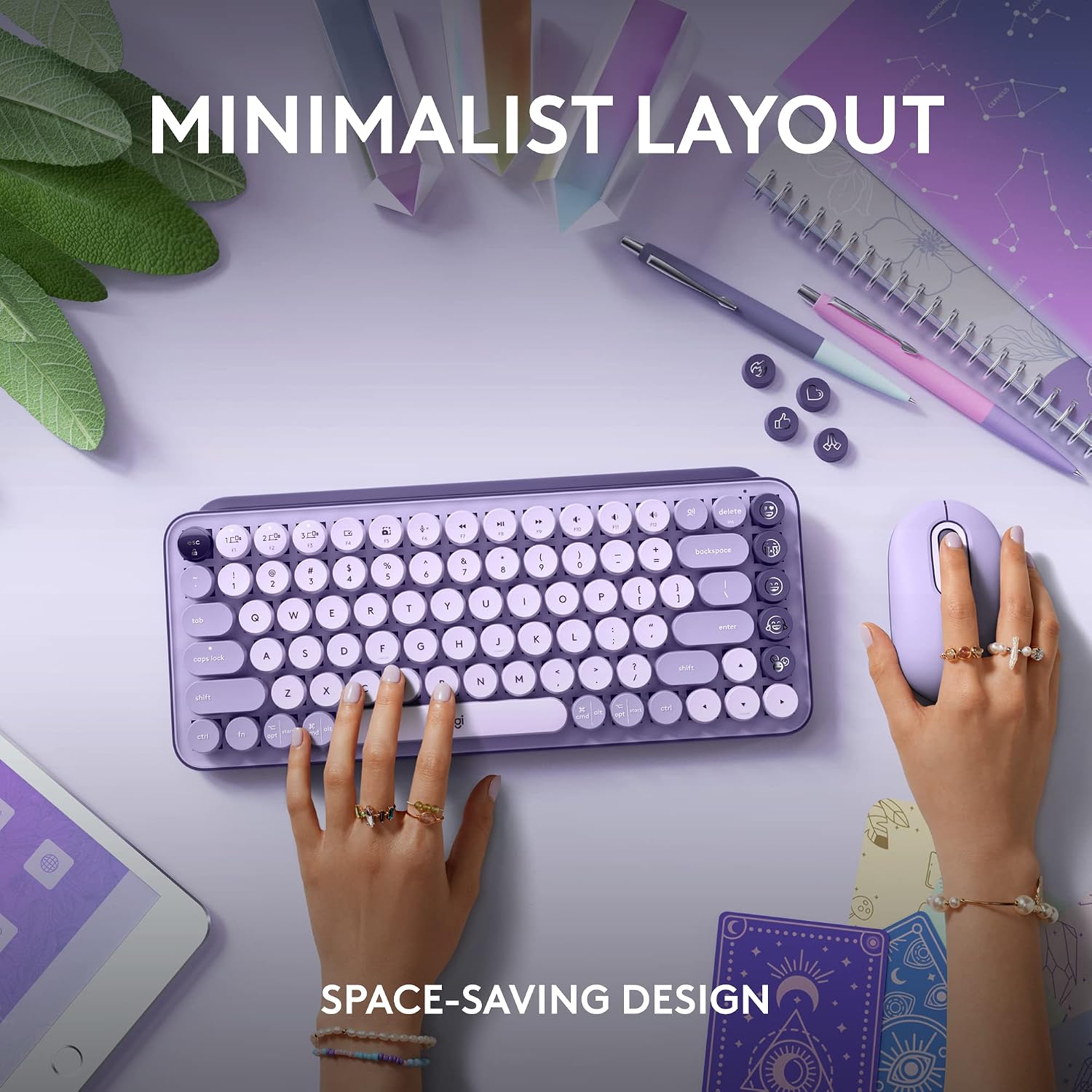 Logitech POP Keys + POP Mouse - Wireless Keyboard and Bluetooth Mouse Combo with Typewriter-Style Mechanical Keys, Emoji Features, Cute Compact Design - Cosmos
