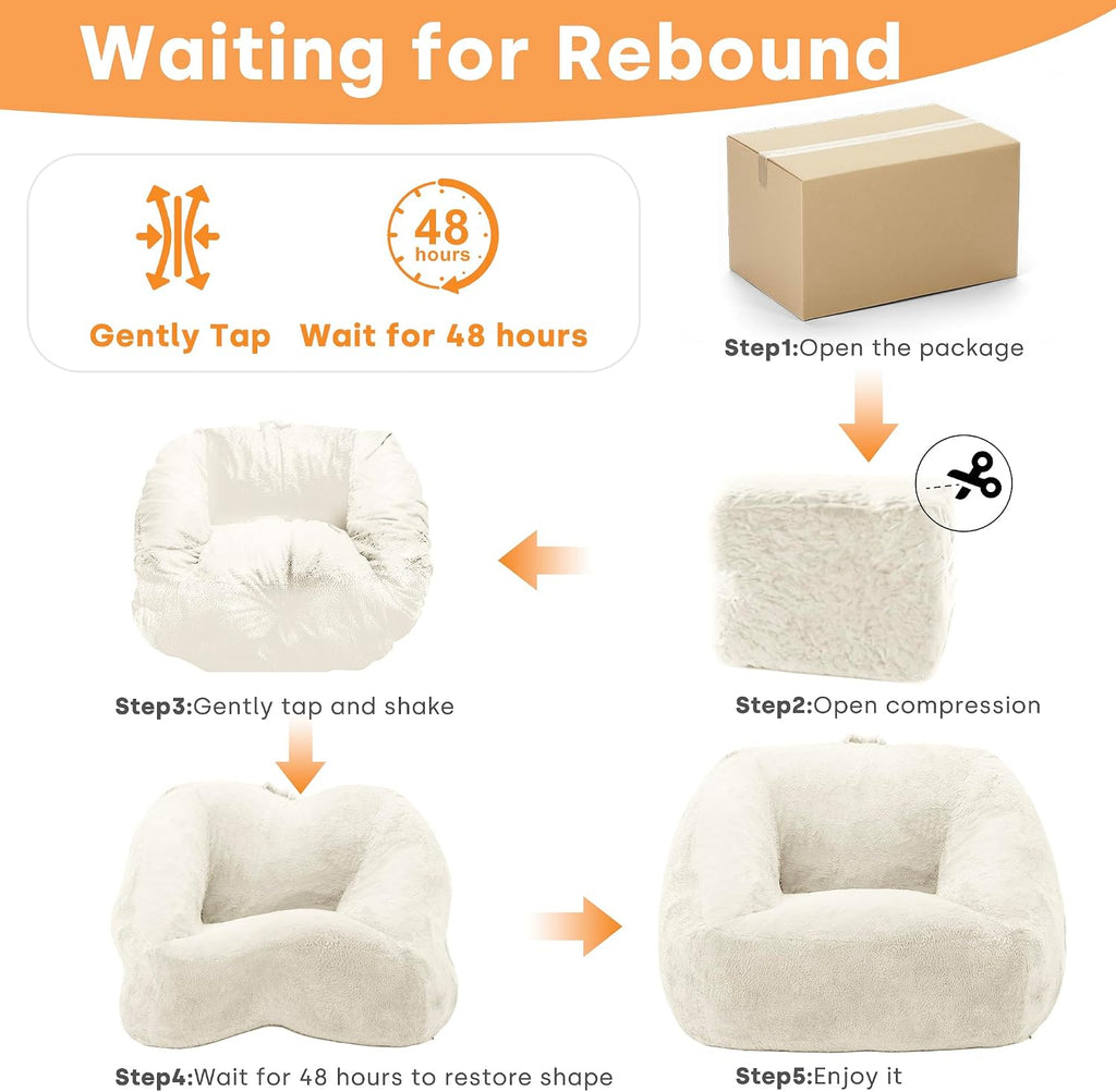 COSIEST Large Bean Bag Chair for Adults, Giant Bean Bag Couch with Armrests & Side Pocket, L-Shaped Faux Fur Beanbag Lounge Sofa Chair, Comfy Floor Sofa for Bedroom Living Room Reading, Cream White