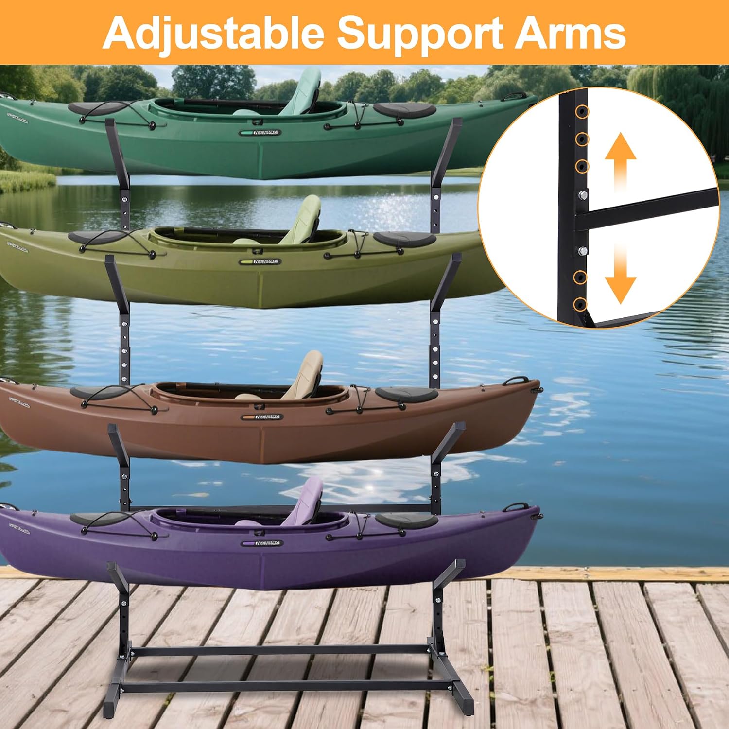 Kayak Storage Rack, Adjustable Kayak SUP Stand, Weatherproof and Heavy Duty Surfboard Storage Rack, Hold up Kayaks, SUPs, Paddleboards, Canoes