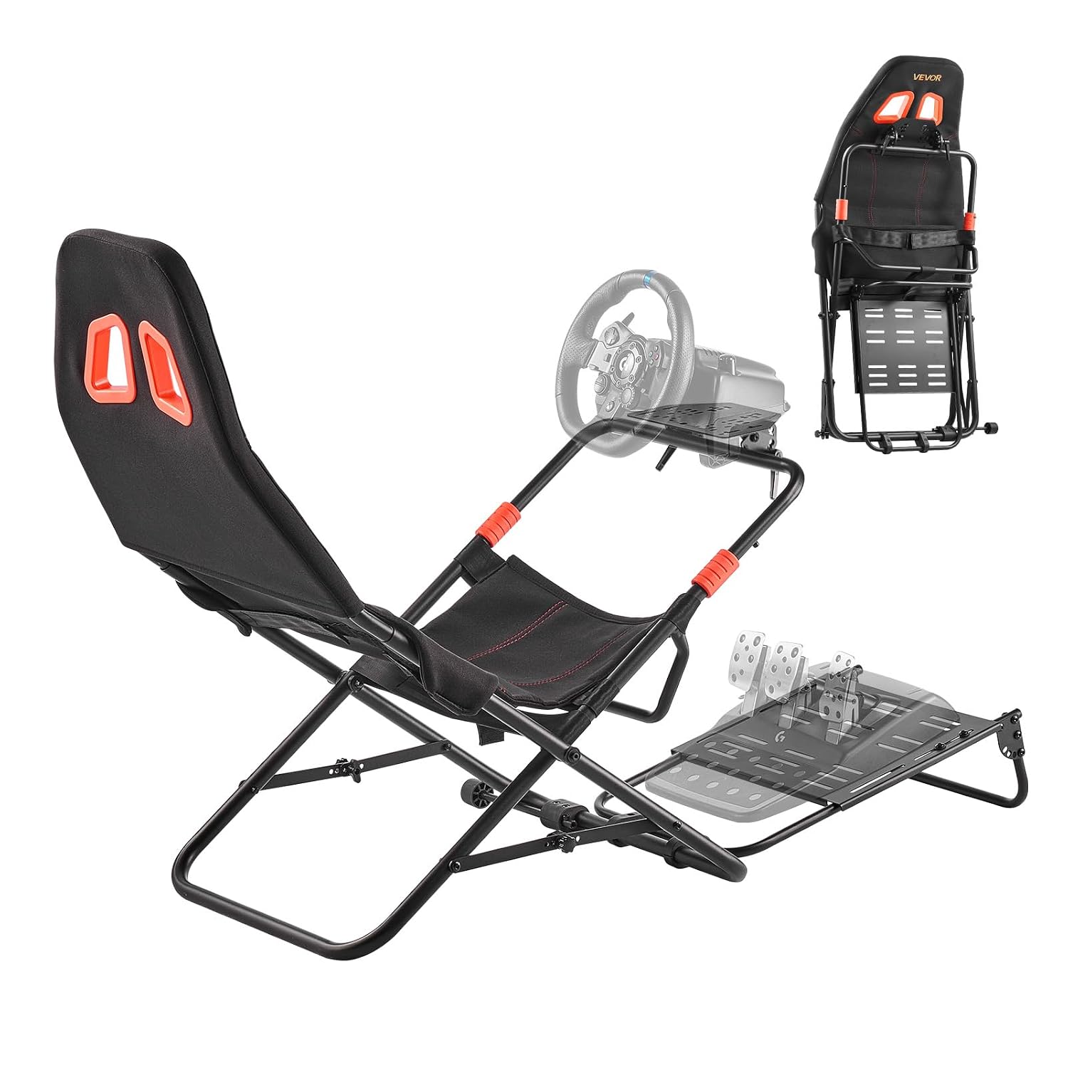VEVOR Portable Racing Wheel Stand, Foldable & Adjustable Steering Sim Wheel Stand, 18.5 in Seat Inner Width, Compatible with Logitech G923/G920/G29, Thrustmaster T248P, Fanatec, Hori, Mad Catz, Black