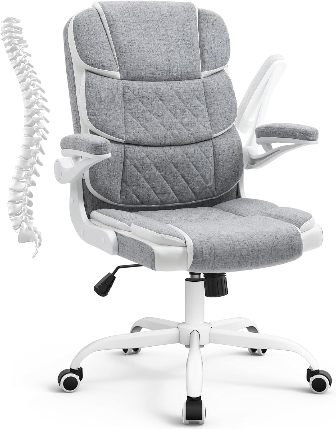 SEATZONE Home Office Desk Chairs Grey Linen Fabric Executive Office Chair with Wheels and Arms Comfortable Ergonomic Desk Chair for Adults and Teens